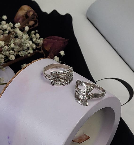 Bague Vintage Argent Massif & Pierres - Taille 55 - Style Cocktail - Poinçons Ukraine