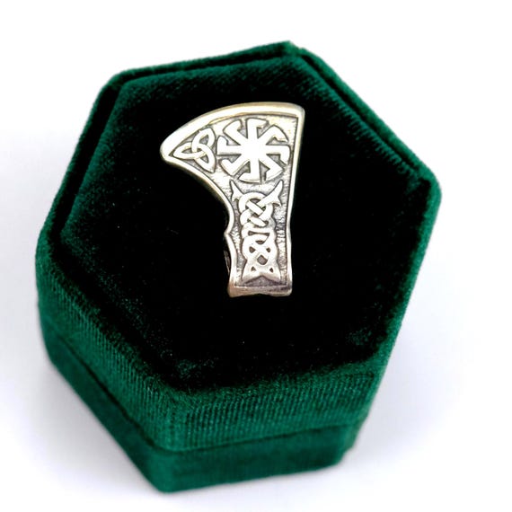 Viking axe pendant sterling silver 925, Slavic Perun axe amulet, Celtic knotwork necklace, Norse mythology jewelry, pagan warrior talisman