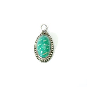 Vintage Soviet oval amazonite pendant, Vintage pendant with natural green stone image 2