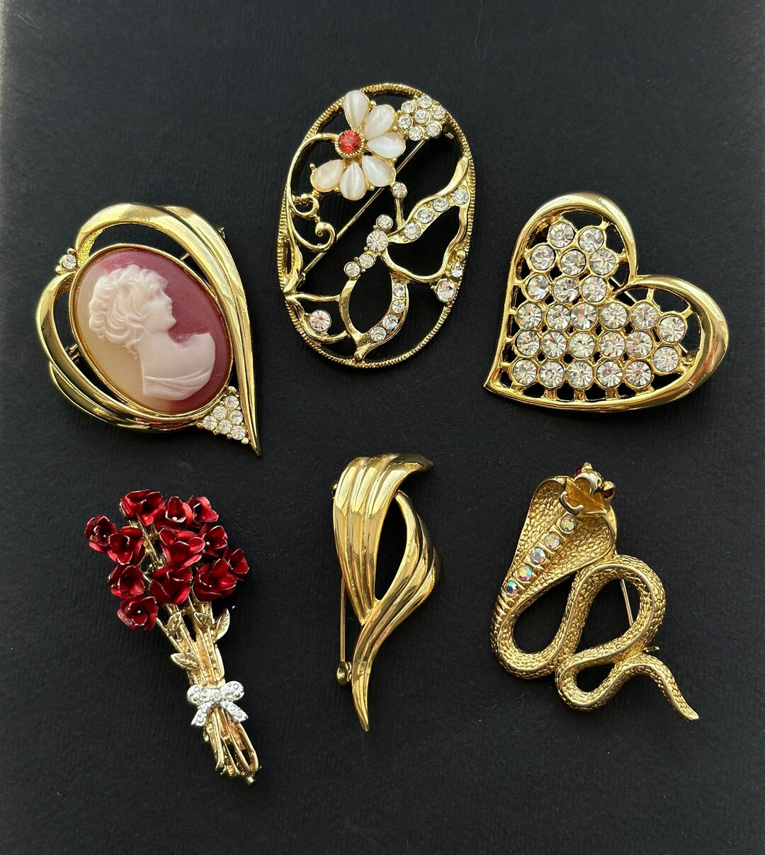 Broche Masque Vintage Avec Strass Authentiques - Occasion, Pièce Unique