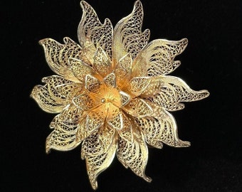 Vintage brooch handmade filigree silver, vintage silver jewelry, free shipping!