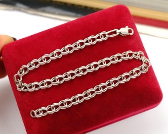 Vintage sterlingsilverarmband med bysantinsk väv, Bismarckvävt armband, längd 8,8" 925 silverarmband med Garibaldi-kedja