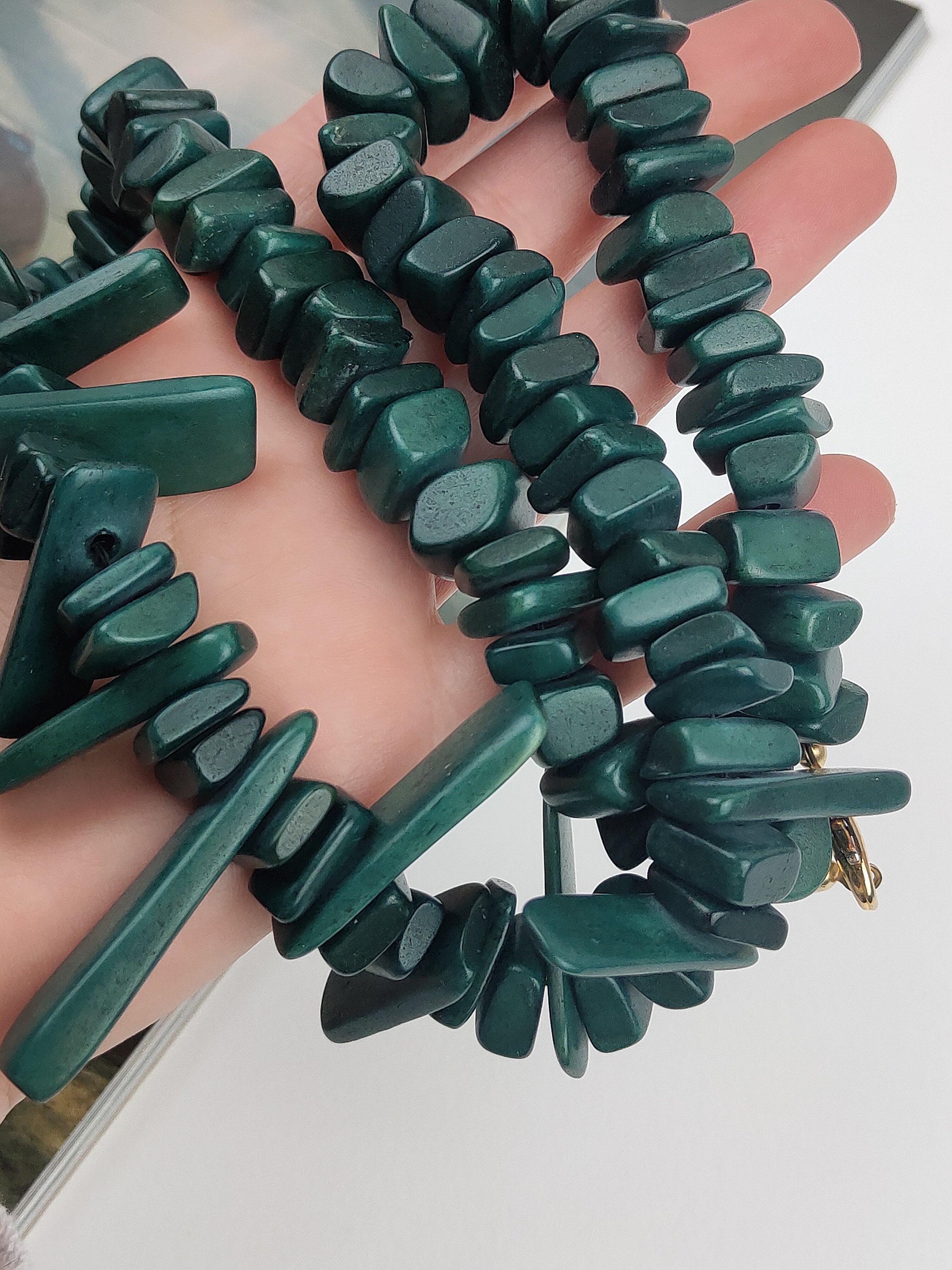 Collier Ras Du Cou En Malachite Et Argent Massif - Style Ethnique Bohème - Occasion Excellent état