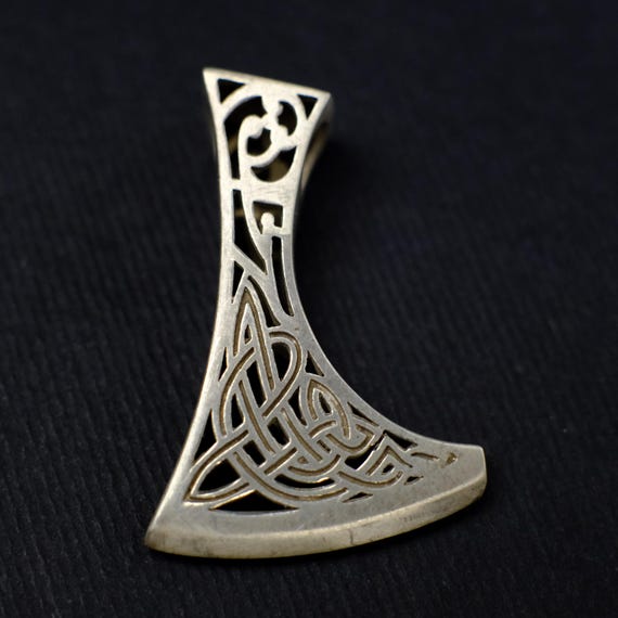 Viking Axe Vintage Pendant Sterling Silver 925, Slavic Perun Axe, Celtic Knotwork Necklace, Norse Mythology Jewelry, Pagan Warrior Talisman