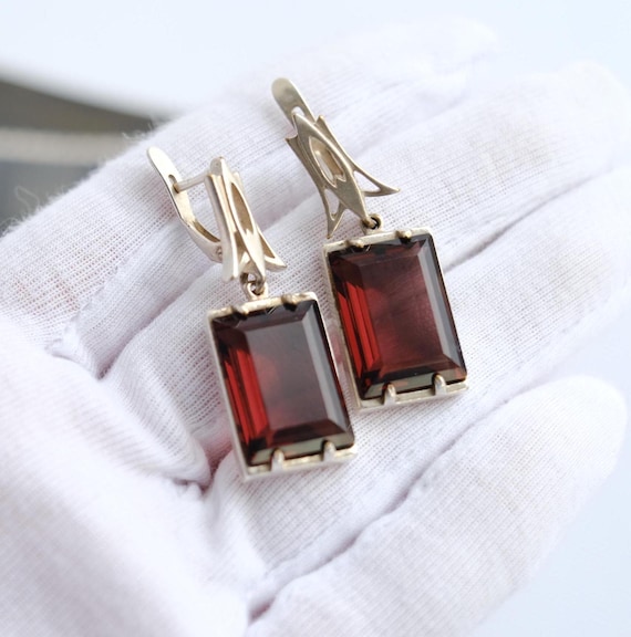 Vintage Large Silver Tone Rectangle Earrings with… - image 1
