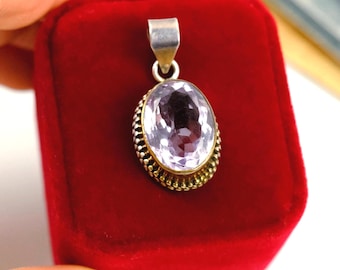 Sterling Silver Vintage Amethyst Pendant, 925 Silver Pedant with Purple Gemstone