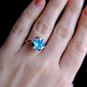 Silver ring with blue topaz, Vintage women&#39;s silver ring with topaz, Ukrainian Hallmarked Silver Jewelry