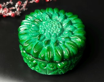 Vintage Czech Malachite Glass Casket: Art Deco Floral Jewelry Box, Christmas casket decor