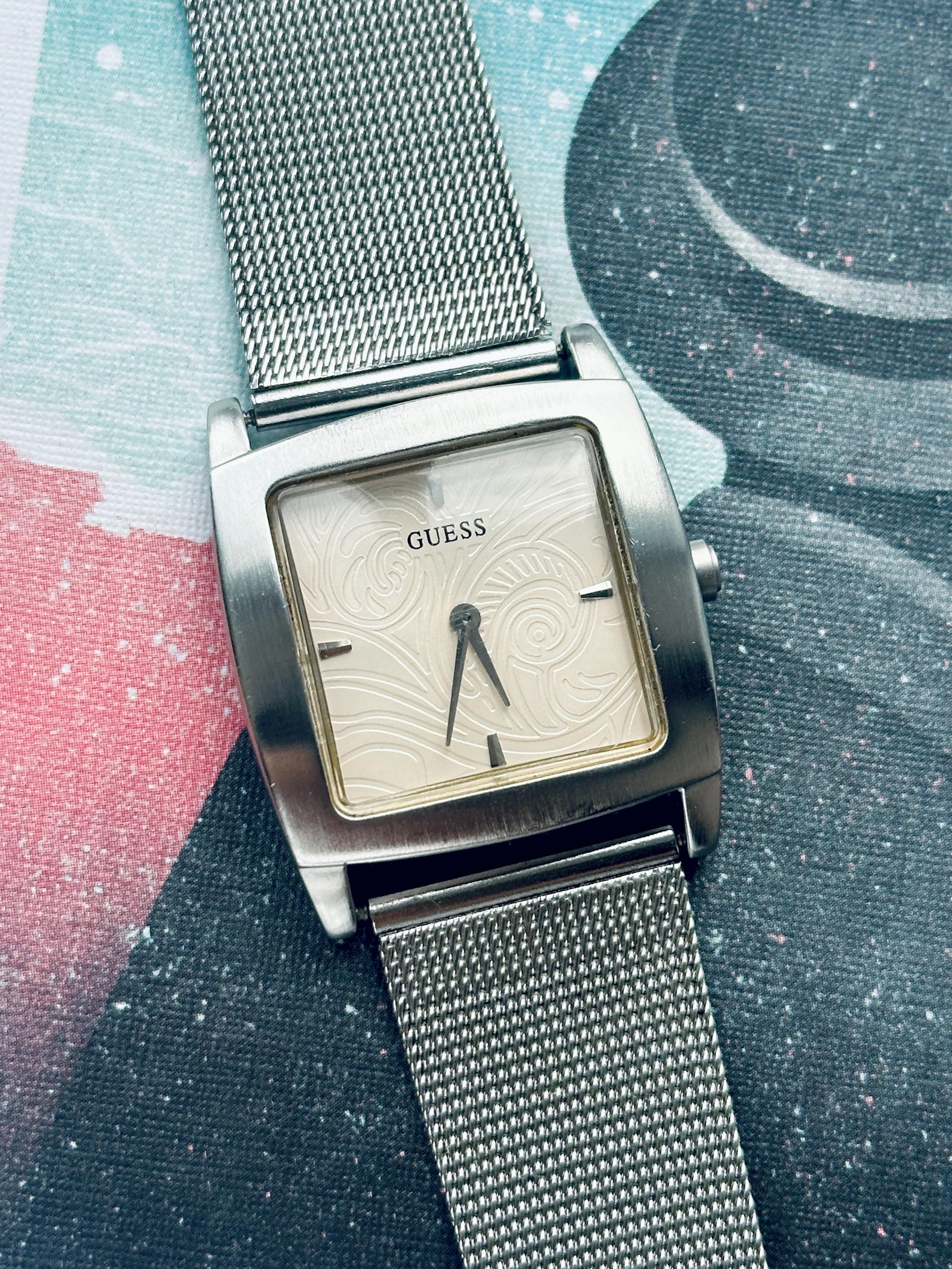 Vintage GUESS Watch Womens, Silver Mesh Bracelet, Square  Vintage Guess Rectangular Mesh Bracelet Watch – Y2K Silver Tone Women’s Watch main image 2