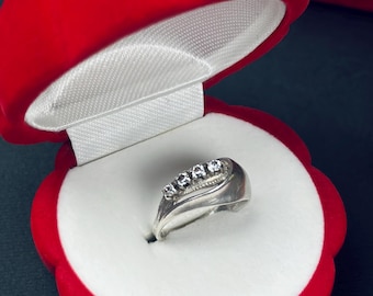 Sterling zilveren ring met zirkonia - USSR 925 - Amerikaanse maat 6.5, vintage ring