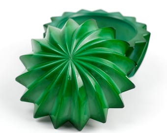 Vintage Czech Malachite Glass Casket: Art Deco Malachite Glass Jewelry Box, Christmas box decor