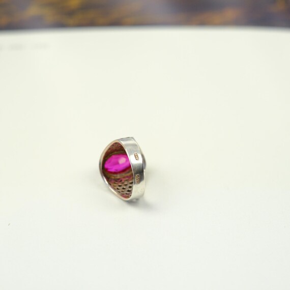 Vintage Soviet convex ring with ruby, vintage sil… - image 7