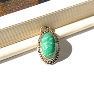 Vintage Soviet oval amazonite pendant, Vintage pendant with natural green stone image 5