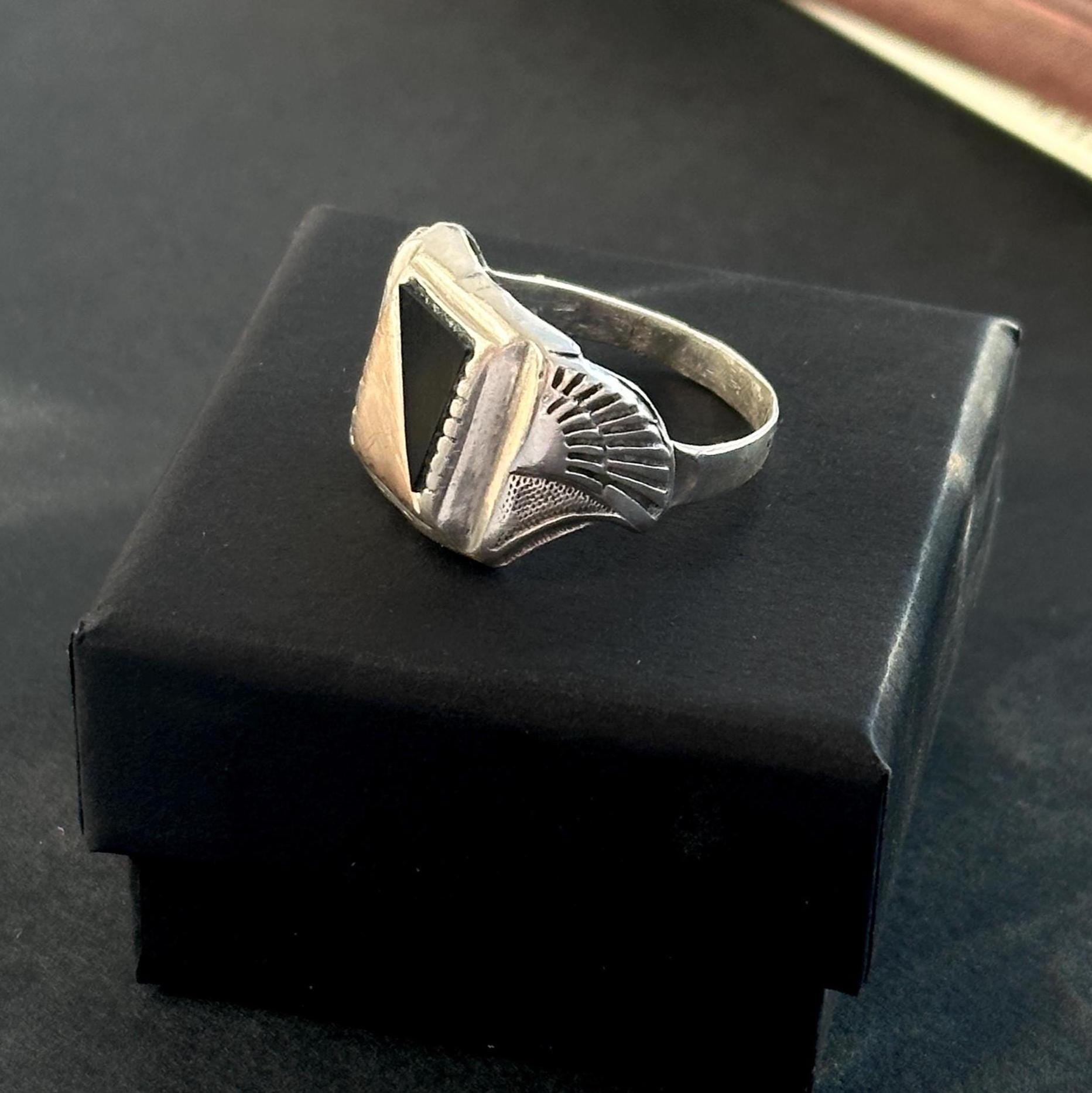 Silver Seel Ringe Vintage Silver Signet Ring With Black Onyx and Gold, Sterling Silver ...