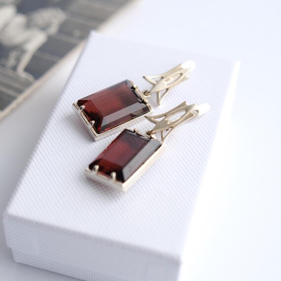 Vintage Large Silver Tone Rectangle Earrings with… - image 8