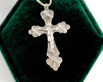 Sterling Silver Small Crucifix Pendant 925, Vintage Sterling Silver Ukrainian Orthodox Cross - Christian Religious Jewelry