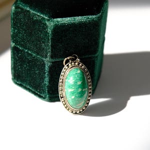 Vintage Soviet oval amazonite pendant, Vintage pendant with natural green stone image 8