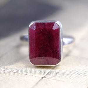Silver Ruby Ring, Vintage Sterling Silver Natural Ruby Ring 925 Silver, 8 US