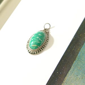Vintage Soviet oval amazonite pendant, Vintage pendant with natural green stone image 7