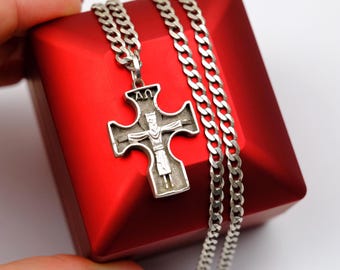 Vintage Sterling Silver Orthodox Crucifix Pendant: Christian Jewelry
