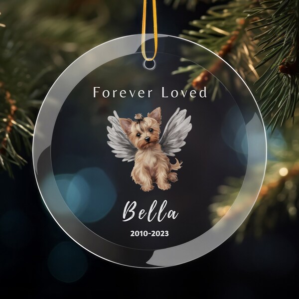 Yorkshire Terrier Memorial Ornament GLASS, Dog Remembrance Ornament, Customized Pet Memorial Ornament, Custom Pet Ornament, Yorkie