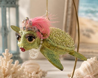 Retired Katherine’s Collection Flamboyant Sea Turtle Bobble Head Ornament