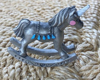 HUDSON 2901 Rocking Baby Unicorn Pewter With Color 1983 Home Decor Collectable
