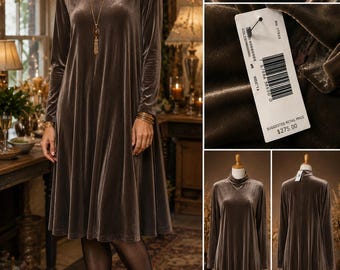 Linda Allard Ellen Tracy Velvet Dress 14 NWT Vintage 90s Mushroom