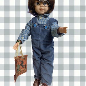 Vintage 1990 Robin Woods David Doll Brown Hair w/Glasses Overalls Collectable