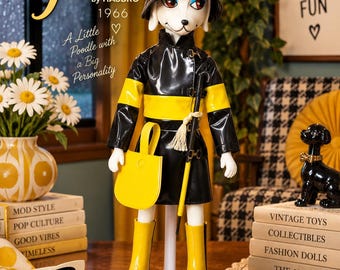 Vintage 1966 Hasbro Peteena Pampered Poodle Doll Rain Slicker Outfit Hat Boots Umbrella Purse Japan Mod Fashion Doll