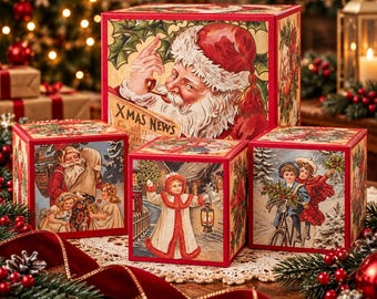 Juego de 4 cajas de regalo navideñas vintage de Lillian Vernon de 1988, estilo victoriano.