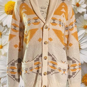 Vintage 80s Sinransinya Western/Aztec design button up cardigan Coastal Sweater