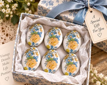 Vintage Porcelain Floral Button Covers Set of 6 Raised Painted Detail 1980s 90s