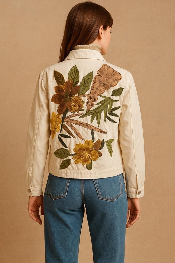 Lara Ashley Cream Denim Shell Button Closure Appl… - image 5