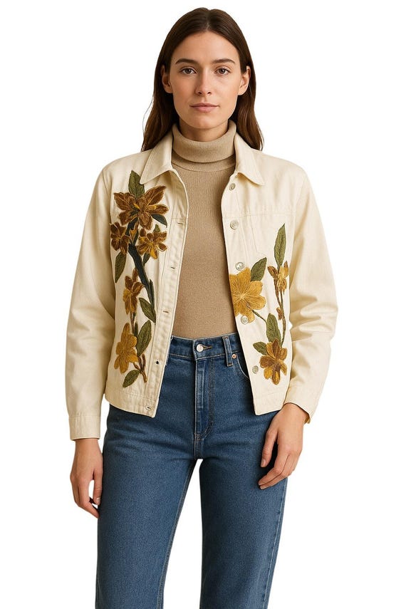 Lara Ashley Cream Denim Shell Button Closure Appl… - image 10