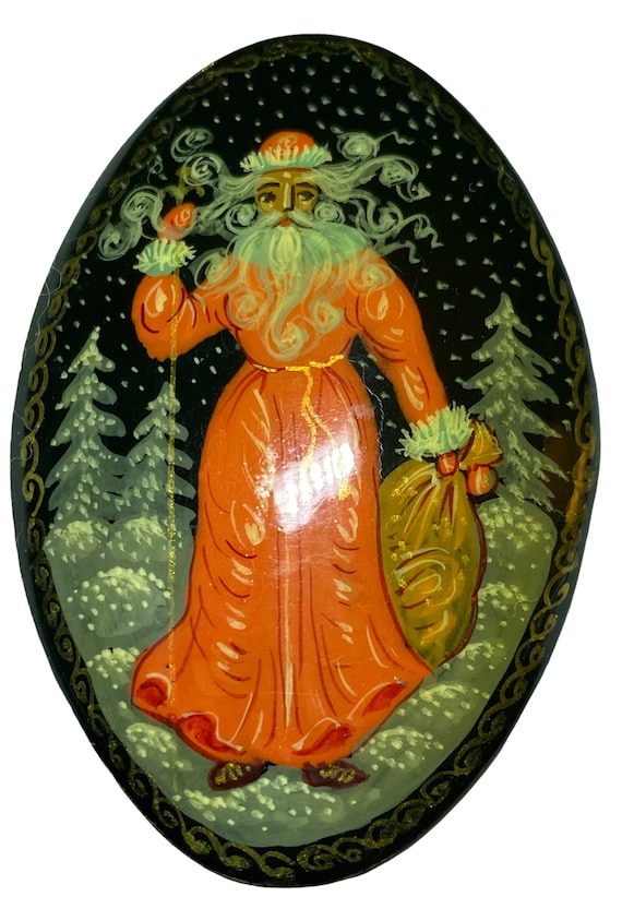 Saint Nick Painted  Papier-Mâché Lacquer Oval Vint