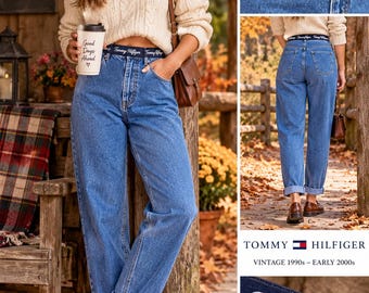 Vintage Tommy Hilfiger Womens 8 Jeans Spellout Logo Waistband High Rise Y2K