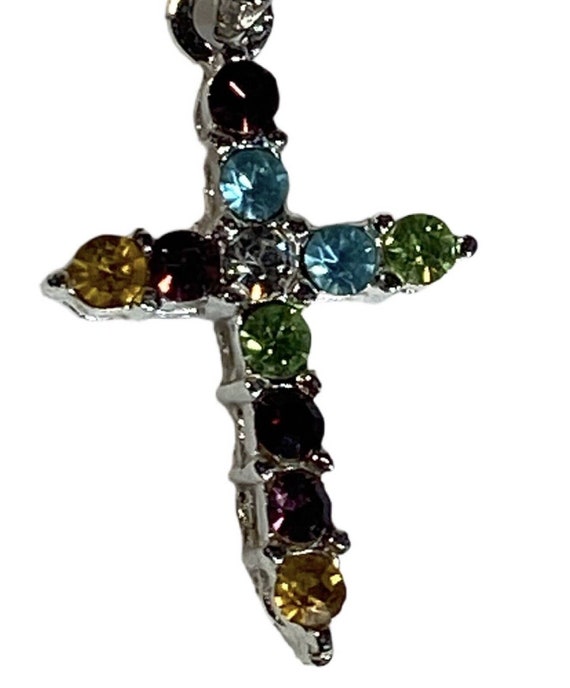 925 Sterling Silver Multi Stone Small Cross Penda… - image 4