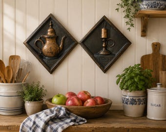 Vintage Bailey & Putnam Colonial Faux Copper Wall Plaques Set of 2 c.1960s