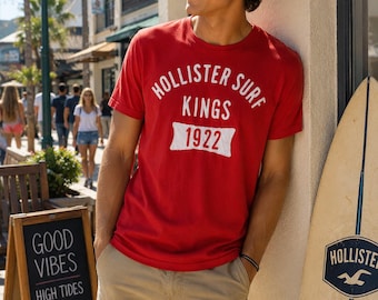 Vintage Hollister Surf Kings 1922 Tee Red Appliqué Logo California XL Y2K