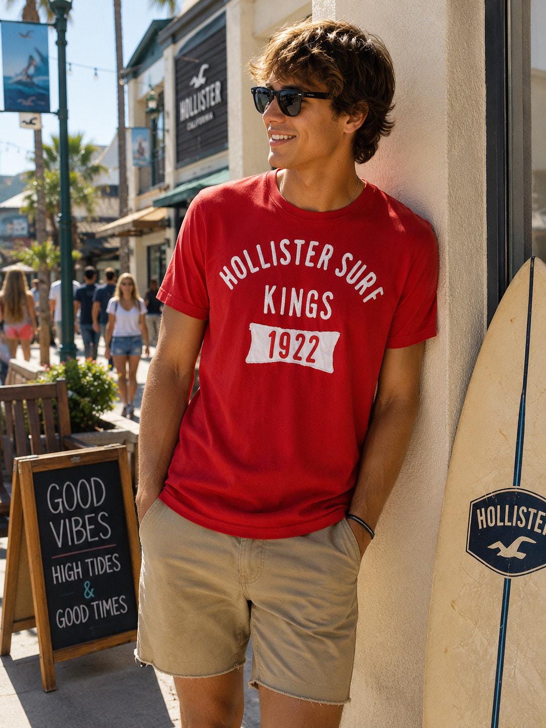 Vintage Hollister Surf Kings 1922 Tee Red Appliqué Logo California