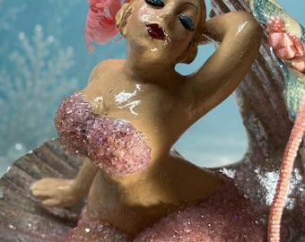 Katherine’s Collection Pink Glitter Mermaid Shell Ornament Coastal Decor Tagged