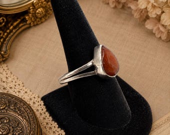 Vintage 925 Sterling Silver Carnelian Ring Pear Cabochon Split Shank Size 8.75