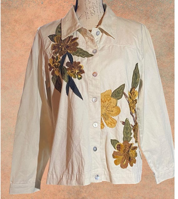 Lara Ashley Cream Denim Shell Button Closure Appl… - image 2