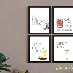 Modern Spirits Typography Art: Whiskey Gin Tequila Vodka Puns | Digital Bar Décor