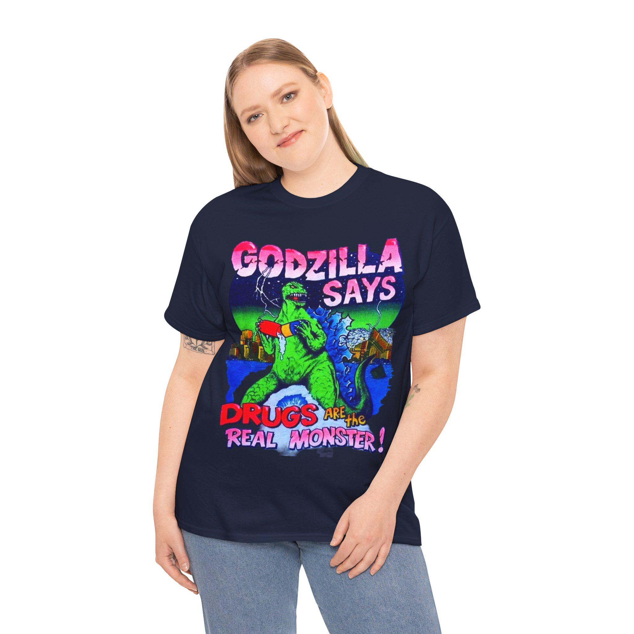 Godzilla Retro Humour Unisex Tee, Anti-drugs Cool Graphic Shirt 