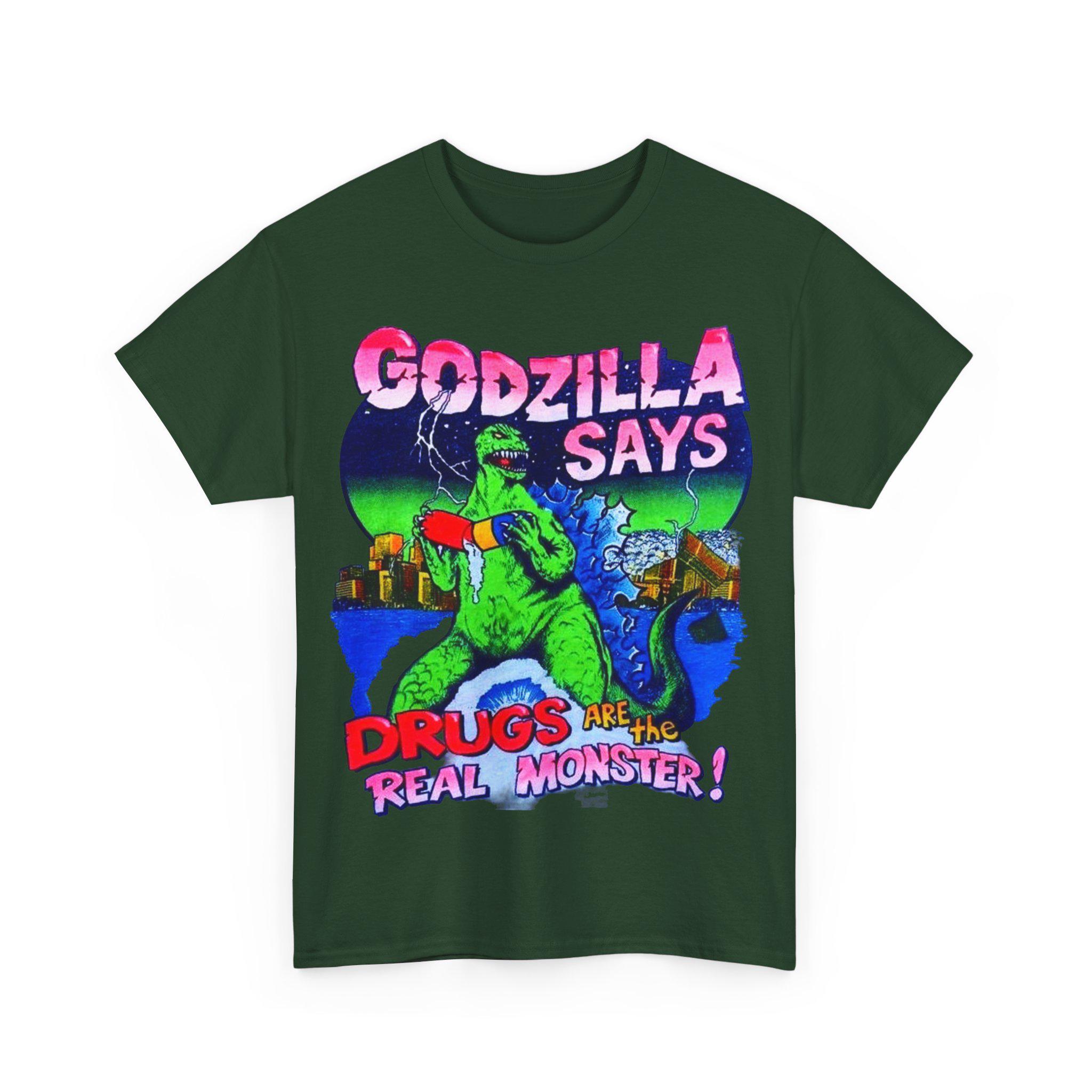 Godzilla Retro Humour Unisex Tee, Anti-drugs Cool Graphic Shirt 