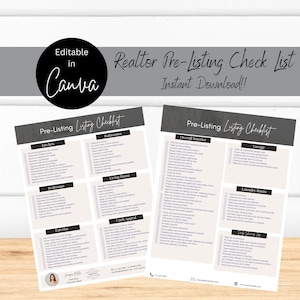 Seller Pre-Listing Checklist, Home Seller Checklist, Real Estate Prelisting Template, Real Estate Templates, Realtor Templates, Pre-Listing