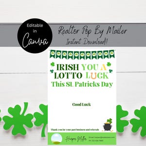 St Patricks Day Pop By Tag, Realtor Pop By Tag, Lottery Ticket Holder, St Patricks Day Realtor Mailer, St Patricks Lotto Ticket Card,