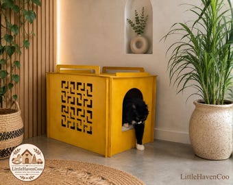 Cat litter box cover, wooden pet litter cabinet, stylish animal furniture